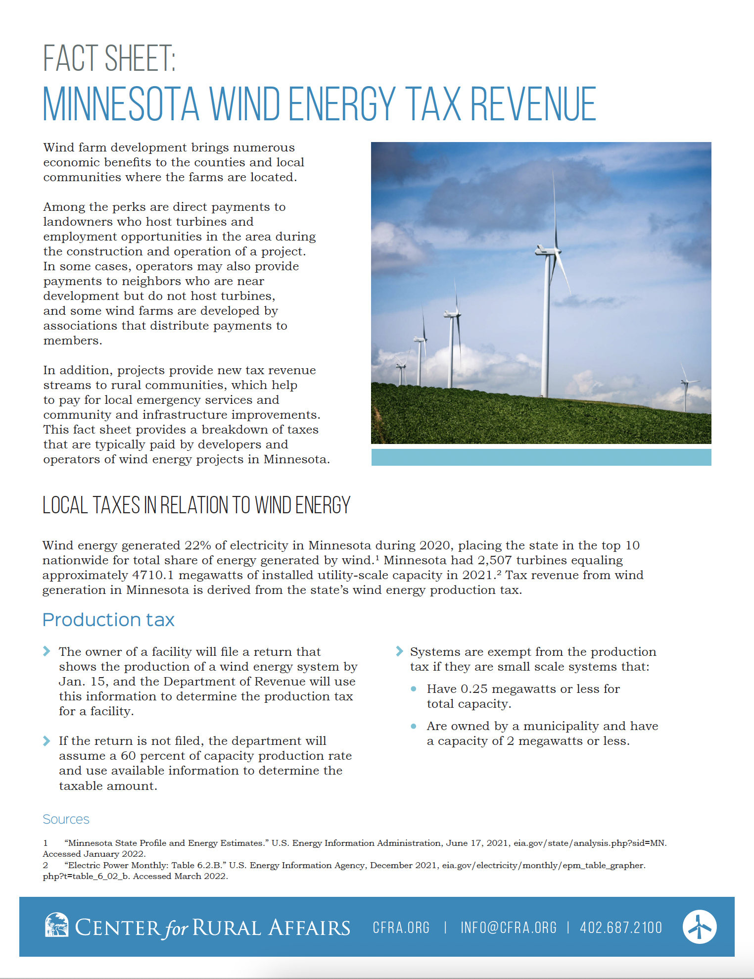 Fact Sheet Minnesota Wind Energy Tax Revenue Center For Rural 